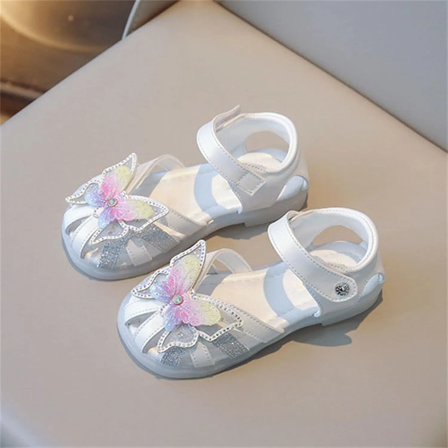 Toddler Girls 3D Butterfly Print Sandals Summer Outdoor Soft Rubber Sole Beach Water Shoes Dress Princess Flat Cute Heels for Kids (White, 30)