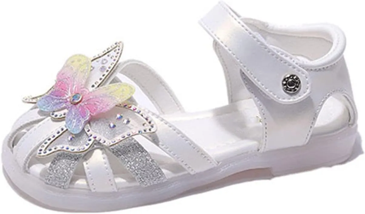 Toddler Girls 3D Butterfly Print Sandals Summer Outdoor Soft Rubber Sole Beach Water Shoes Dress Princess Flat Cute Heels for Kids (White, 30)