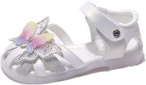 Toddler Girls 3D Butterfly Print Sandals Summer Outdoor Soft Rubber Sole Beach Water Shoes Dress Princess Flat Cute Heels for Kids (White, 30)