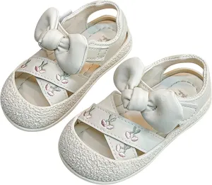 Toddler Girls Flat Sandals Bow Flower Princess Dress Shoes for School Party Wedding Cherry Embroidered Water Shoes