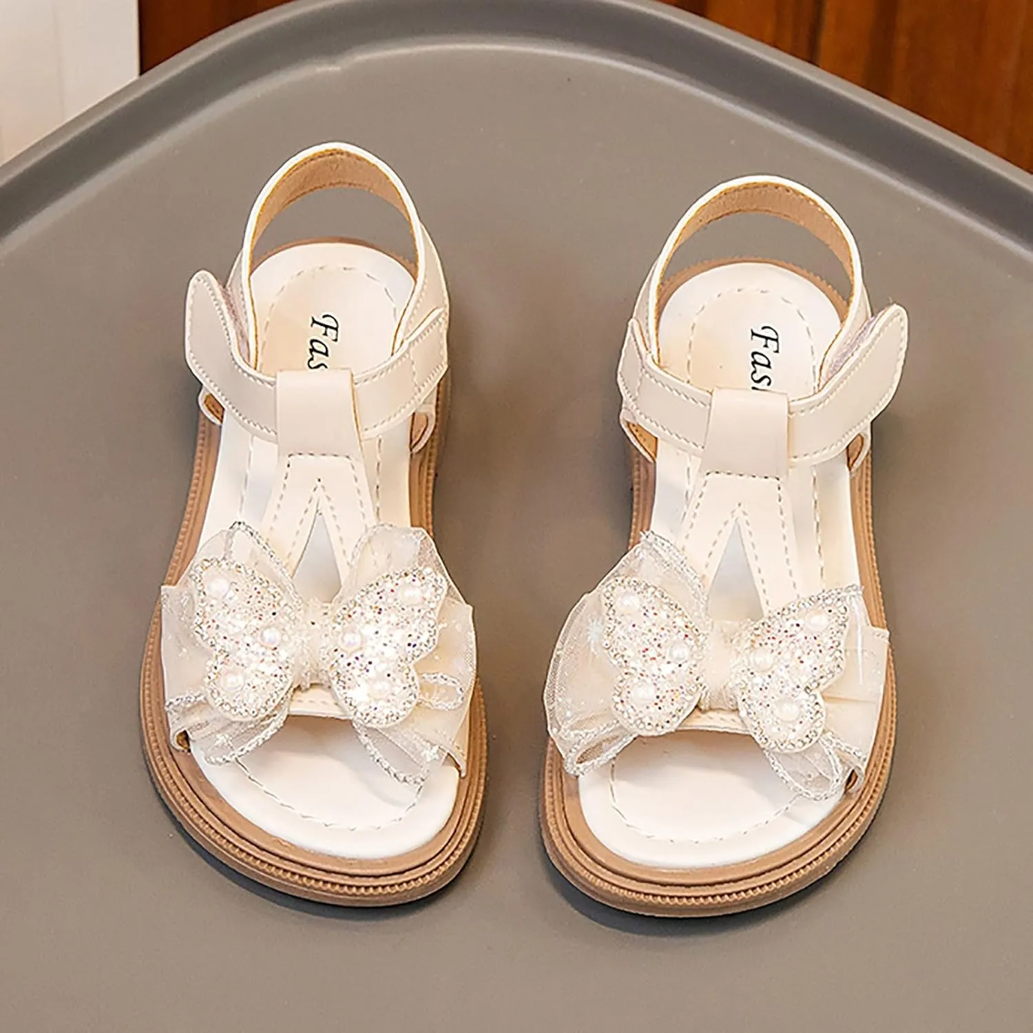 Toddler Kid Girl Open-toe Casual Solid Sandal Low Heel Hook & Loop Bow Soft Rubber Sole Party Dress Jelly Shoe