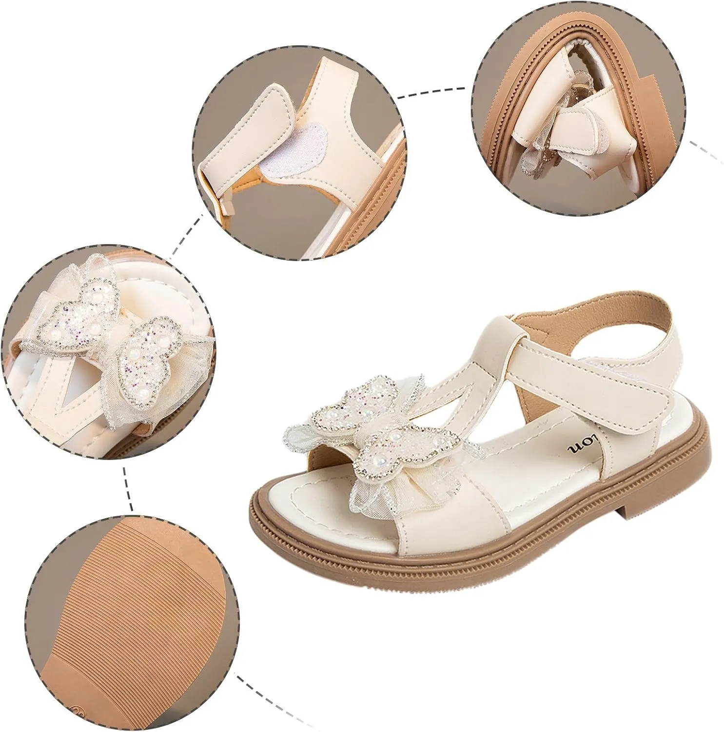 Toddler Kid Girl Open-toe Casual Solid Sandal Low Heel Hook & Loop Bow Soft Rubber Sole Party Dress Jelly Shoe