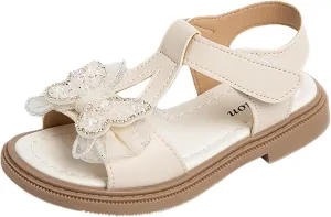 Toddler Kid Girl Open-toe Casual Solid Sandal Low Heel Hook & Loop Bow Soft Rubber Sole Party Dress Jelly Shoe