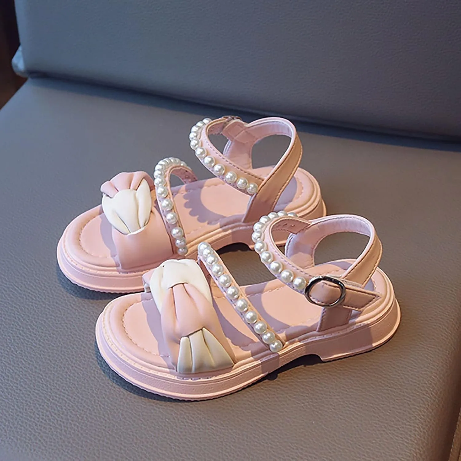Toddler Kids Girl Open-toe Casual Sandal Low Heel Hook & Loop Ankle Strap Bow Soft Sole Party Dress Rome Shoes