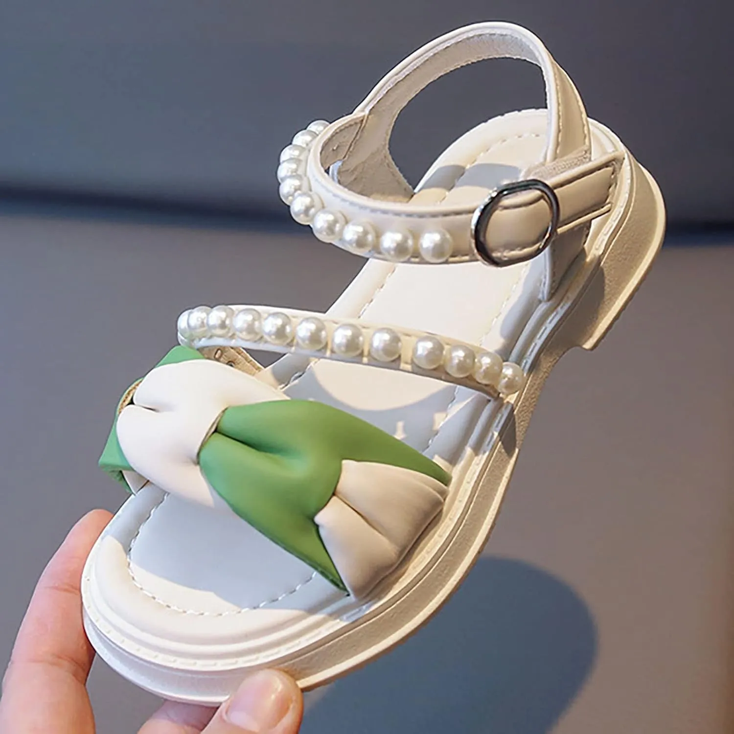 Toddler Kids Girl Open-toe Casual Sandal Low Heel Hook & Loop Ankle Strap Bow Soft Sole Party Dress Rome Shoes