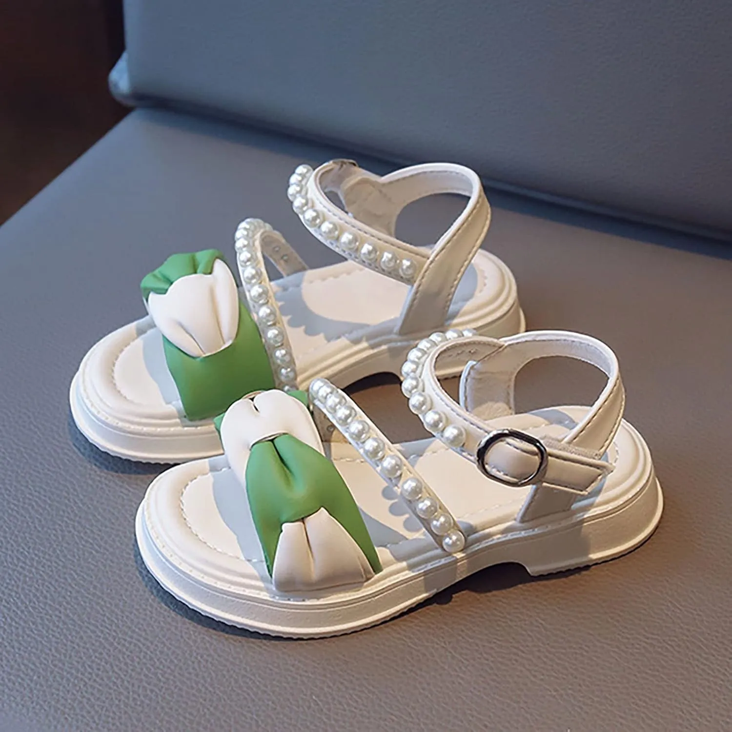 Toddler Kids Girl Open-toe Casual Sandal Low Heel Hook & Loop Ankle Strap Bow Soft Sole Party Dress Rome Shoes