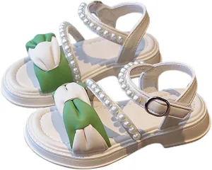 Toddler Kids Girl Open-toe Casual Sandal Low Heel Hook & Loop Ankle Strap Bow Soft Sole Party Dress Rome Shoes