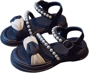 Toddler Kids Girl Open-toe Casual Sandal Low Heel Hook & Loop Ankle Strap Bow Soft Sole Party Dress Rome Shoes