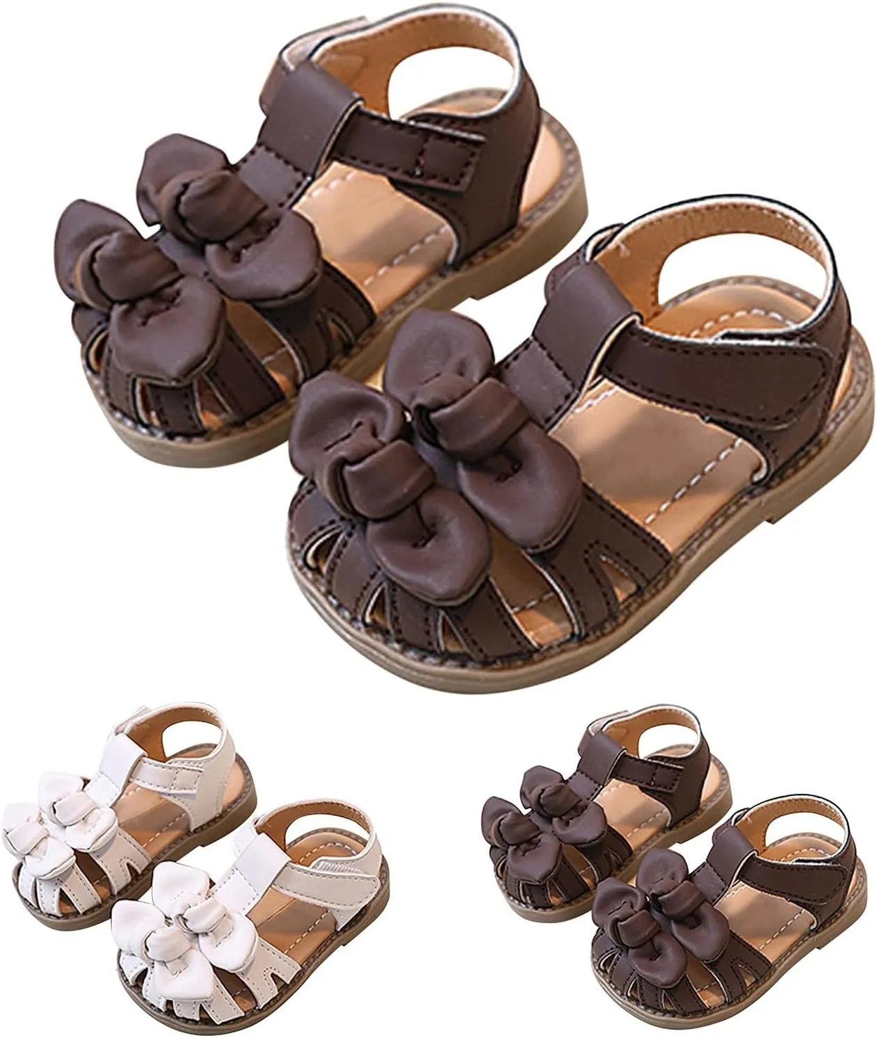 Toddler Little Girl Summer Sandals, Flower Girl Close Toe Dress Shoes Princess Soft Sole Bow Wedding Flats Shoes