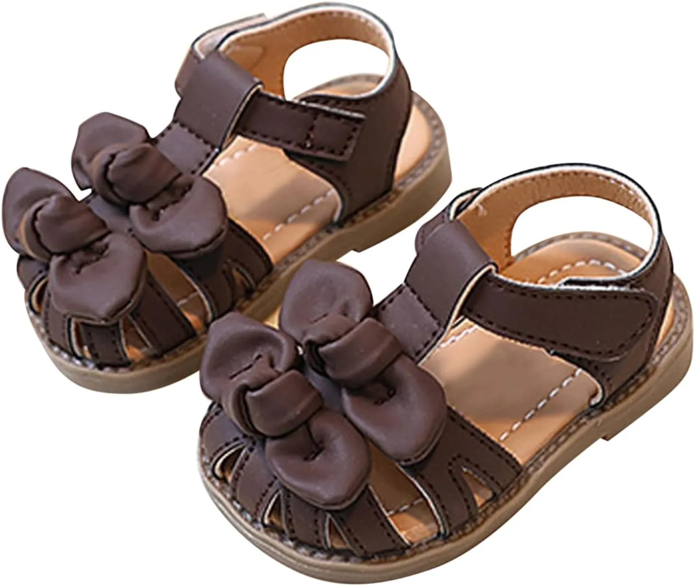 Toddler Little Girl Summer Sandals, Flower Girl Close Toe Dress Shoes Princess Soft Sole Bow Wedding Flats Shoes