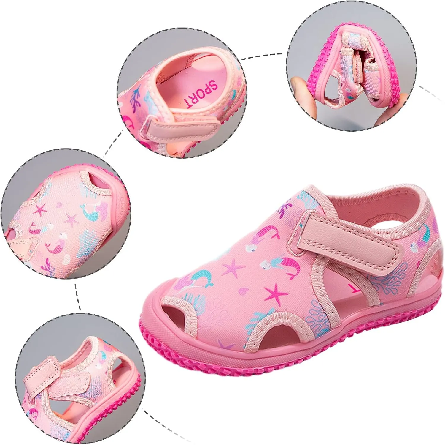 Toddler Water Shoes Quick-Dry Cute Beach Swim Pool Shoes Boys Girls Slip On Lightweight Breathable Flat Sandals