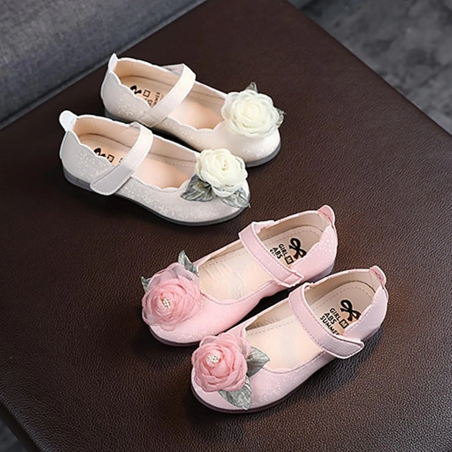 Toddler/Little Girls Flower Mary Jane Ballerina Flats Shoes Slip-on Open Toe Cute School Party Dress Sandals