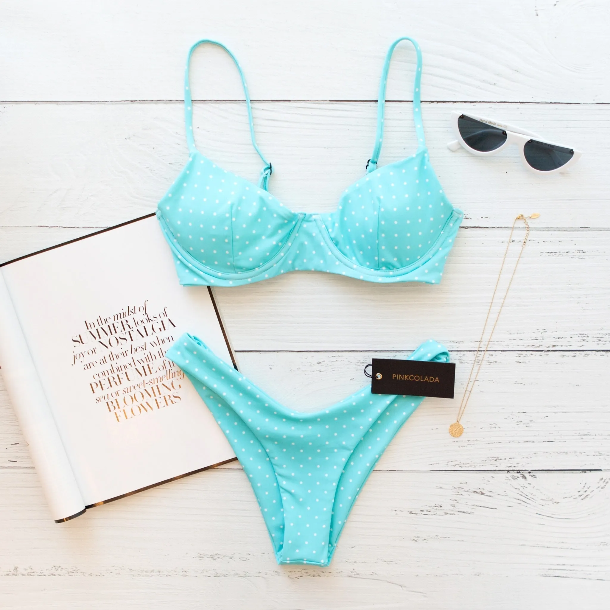 TROPEZ BIKINI TOP IN SKY POLKA