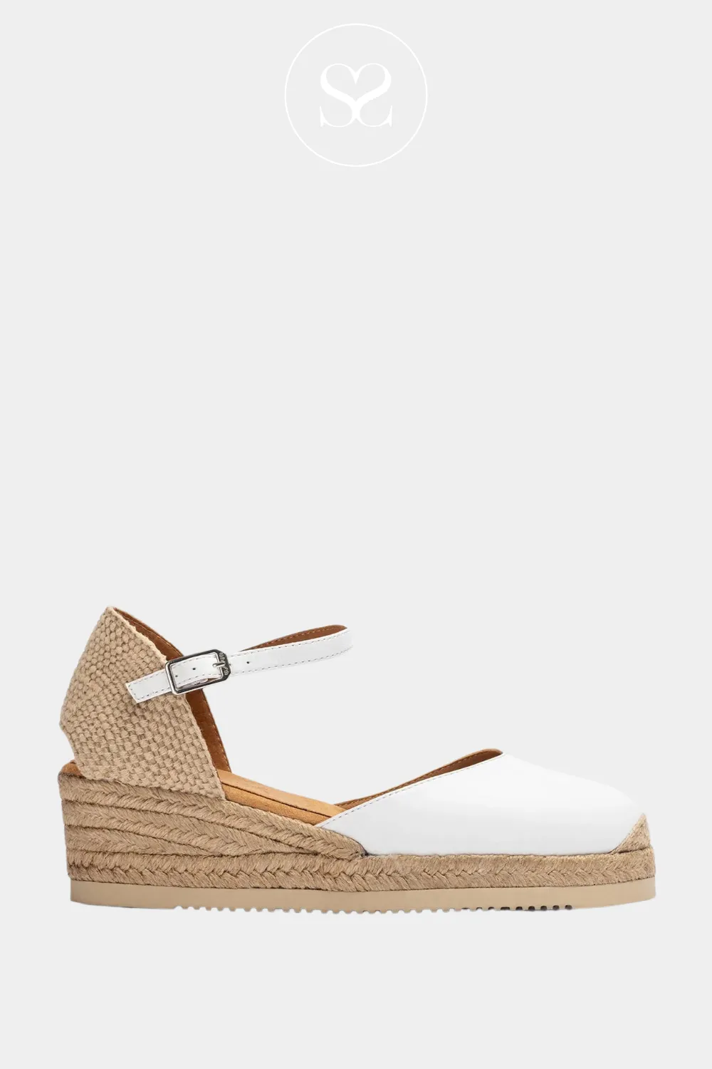 UNISA CISCA WHITE LEATHER LOW WEDGE ESPADRILLE SANDALS