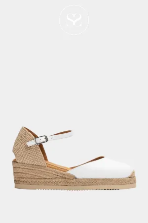 UNISA CISCA WHITE LEATHER LOW WEDGE ESPADRILLE SANDALS