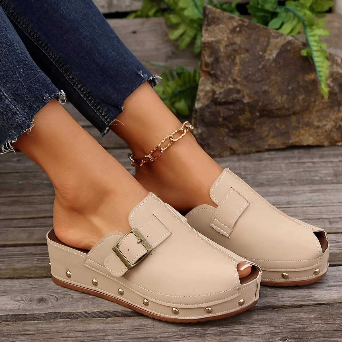 UOQAPRE Wedge Platform Sandals for Women Open Toe Slip On Sandals Womens Lightweight Sandals Shoes Summer Beach Sandals