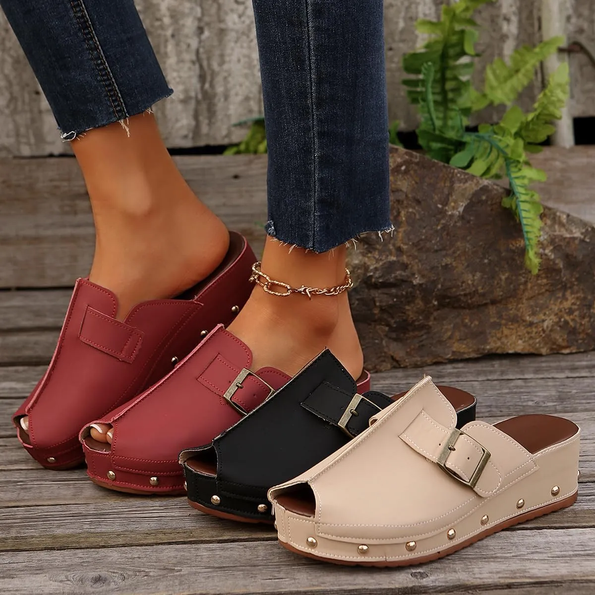 UOQAPRE Wedge Platform Sandals for Women Open Toe Slip On Sandals Womens Lightweight Sandals Shoes Summer Beach Sandals