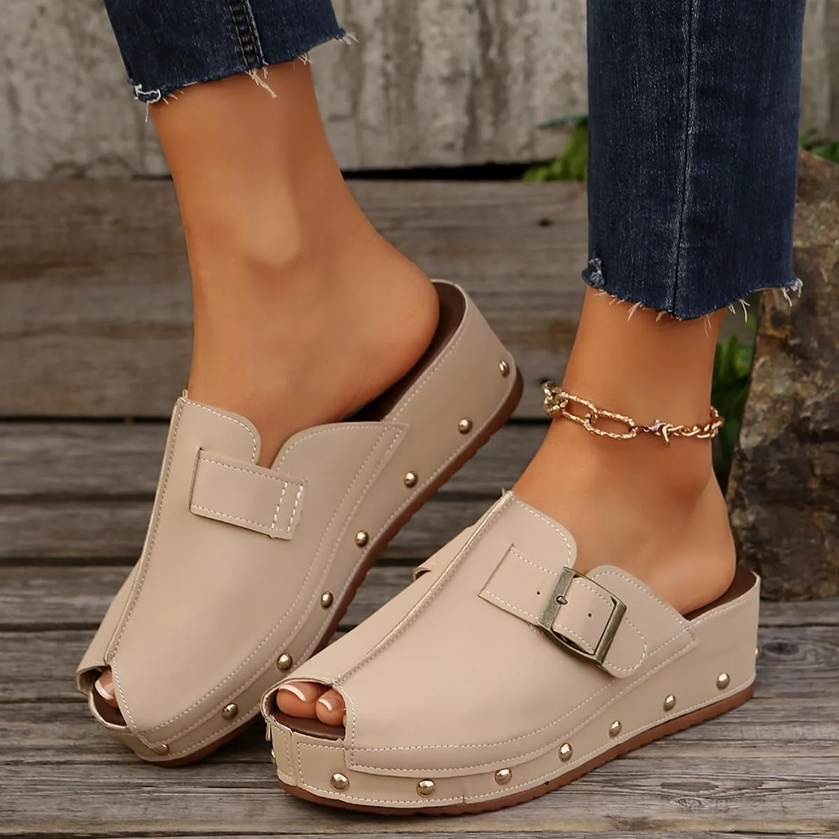 UOQAPRE Wedge Platform Sandals for Women Open Toe Slip On Sandals Womens Lightweight Sandals Shoes Summer Beach Sandals