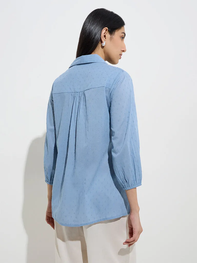 Utsa Blue Embroidered Cotton Tunic