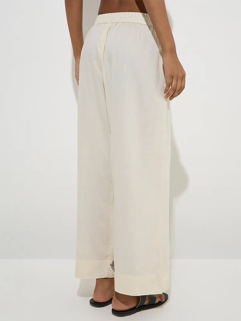 Utsa Off-White Botanical Design Palazzos