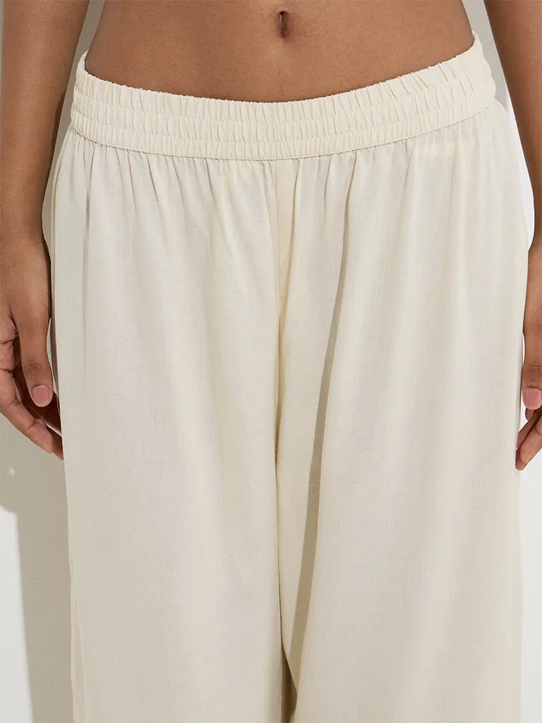 Utsa Off-White Botanical Design Palazzos