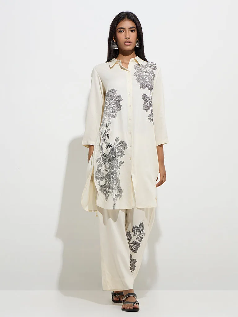 Utsa Off-White Botanical Design Palazzos