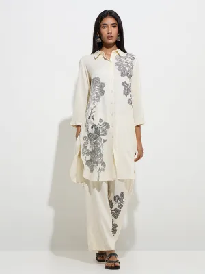Utsa Off-White Botanical Design Palazzos