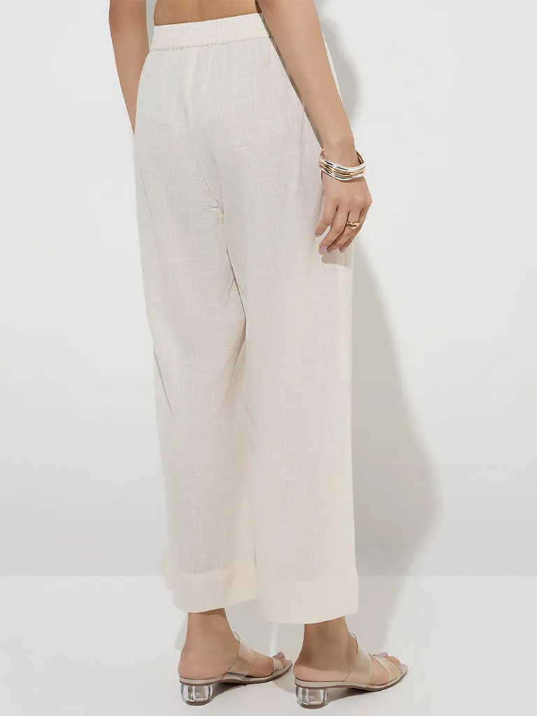 Utsa Off-White Nature-Inspired Cotton Ethnic Pants