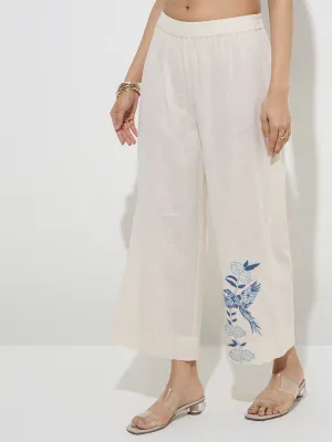 Utsa Off-White Nature-Inspired Cotton Ethnic Pants