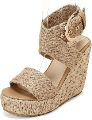 VARECOLA Wedge Sandals For Women Platform Espadrilles High Heels Straw Woven Ankle Strap Open Toe Summer Dress Shoes
