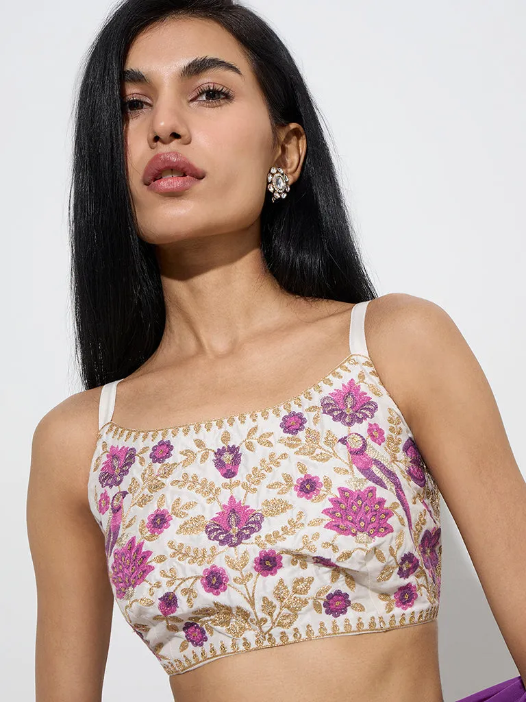 Vark Off-White Floral Embroidered Ethnic Blouse