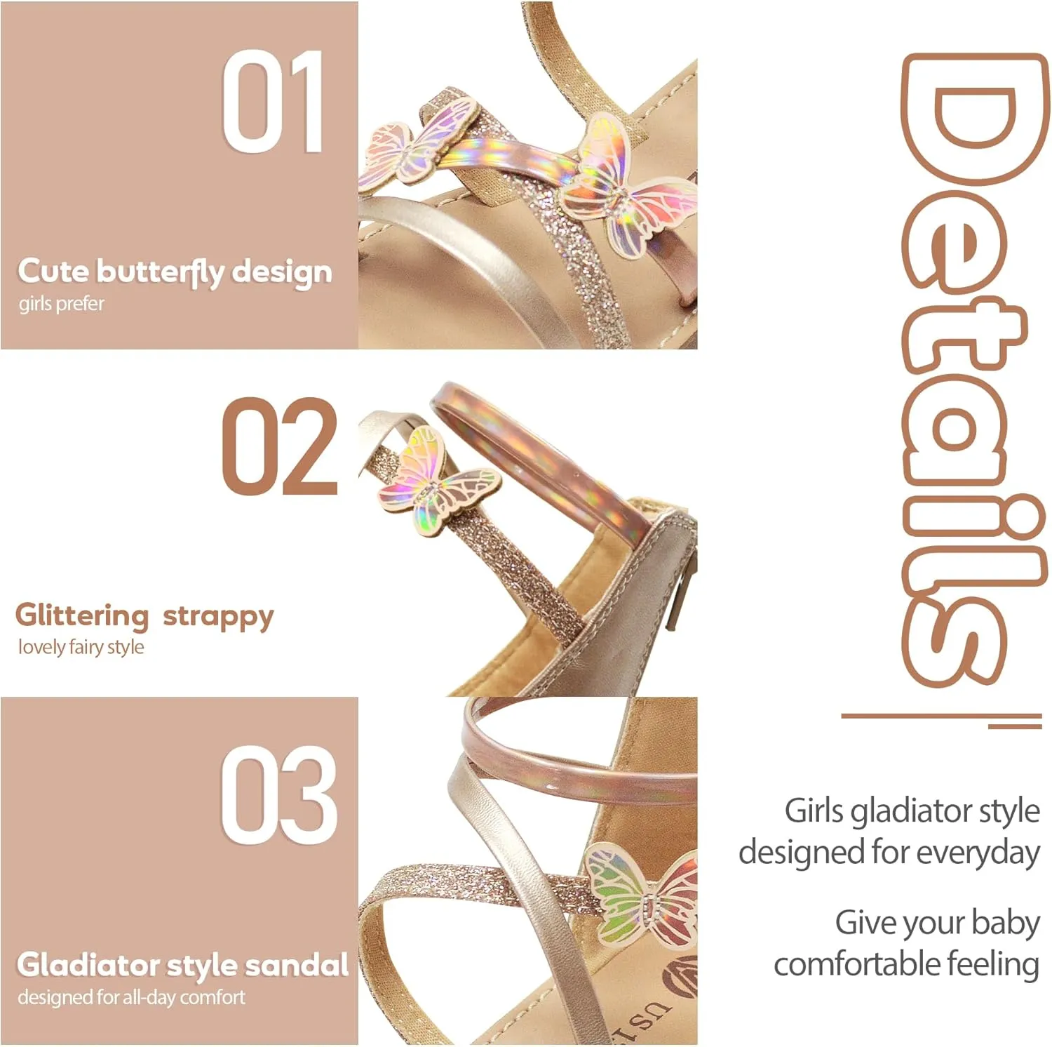 Vonair Girls Sandals Open Toe Kids Summer Flat Sandals with Zipper Fashion Dress Flower Shoes for Wedding Party