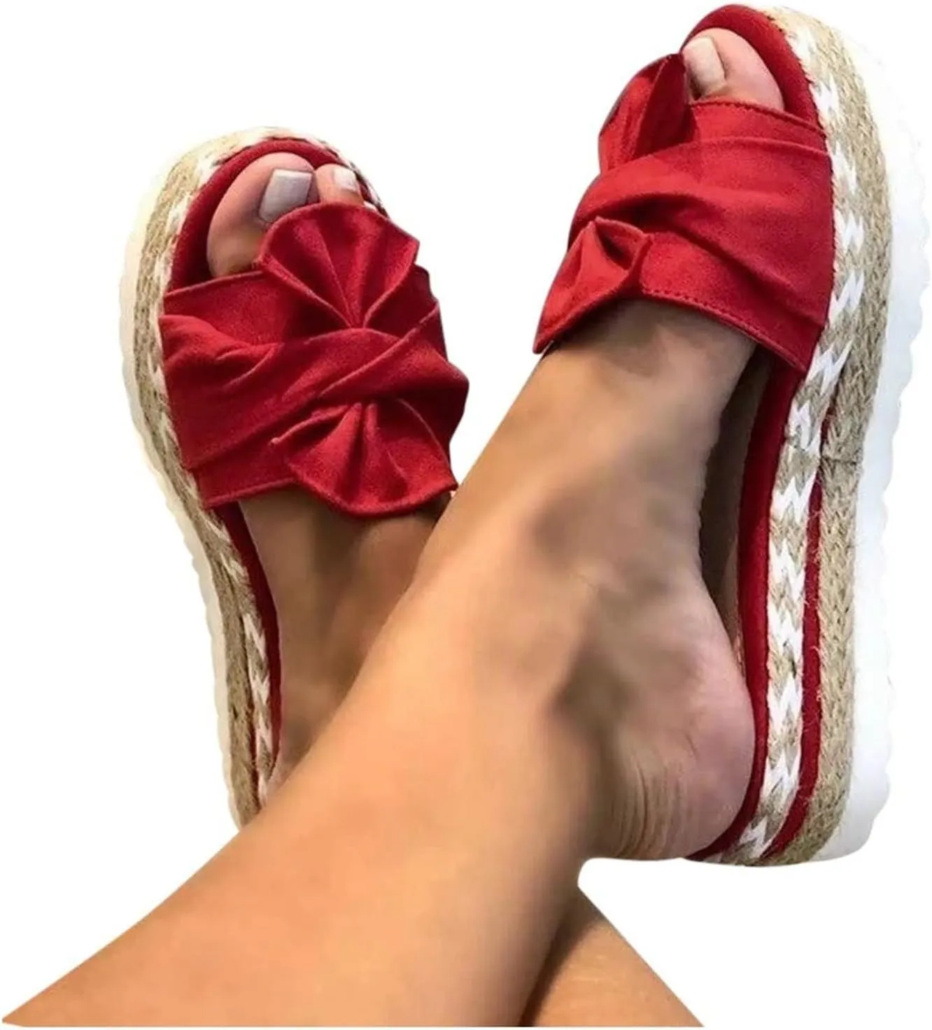 Wedge Sandals for Women Summer Cool Slip-on Bowknot Slides Espadrille Sandals Fashion Bohemian Platform Espadrilles Slip On Sandals Lightweight Breathable Walking Shoes Outdoor Shoes