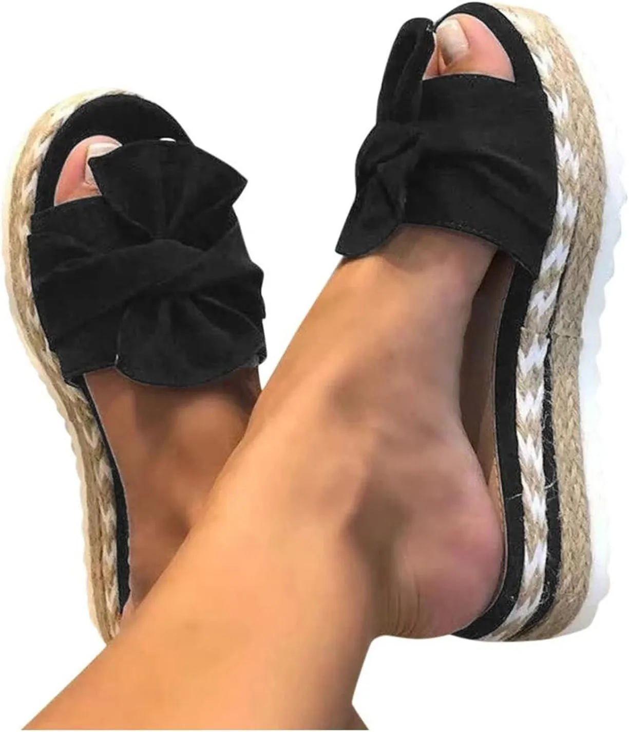 Wedge Sandals for Women Summer Cool Slip-on Bowknot Slides Espadrille Sandals Fashion Bohemian Platform Espadrilles Slip On Sandals Lightweight Breathable Walking Shoes Outdoor Shoes