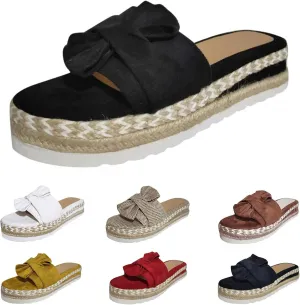 Wedge Sandals for Women Summer Cool Slip-on Bowknot Slides Espadrille Sandals Fashion Bohemian Platform Espadrilles Slip On Sandals Lightweight Breathable Walking Shoes Outdoor Shoes