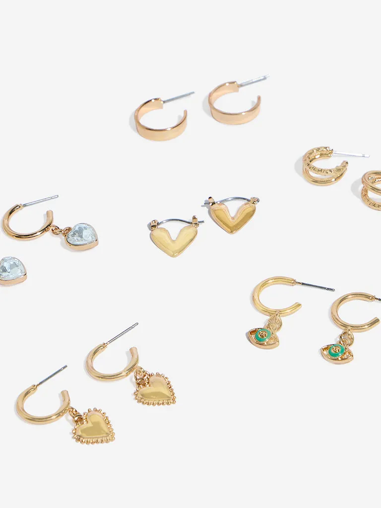 Westside Accessories Gold Charm Earrings Set - Pack of 6