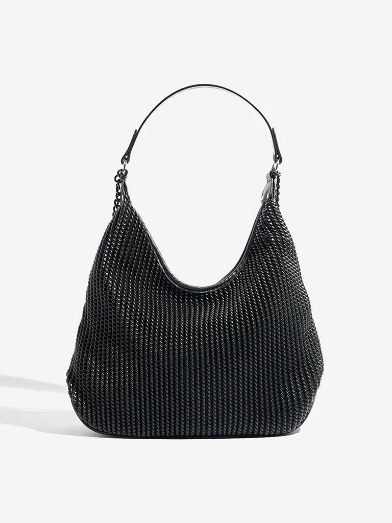 Westside Black Woven-Textured Shoulder Bag