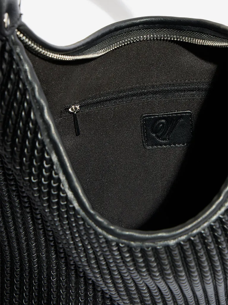 Westside Black Woven-Textured Shoulder Bag