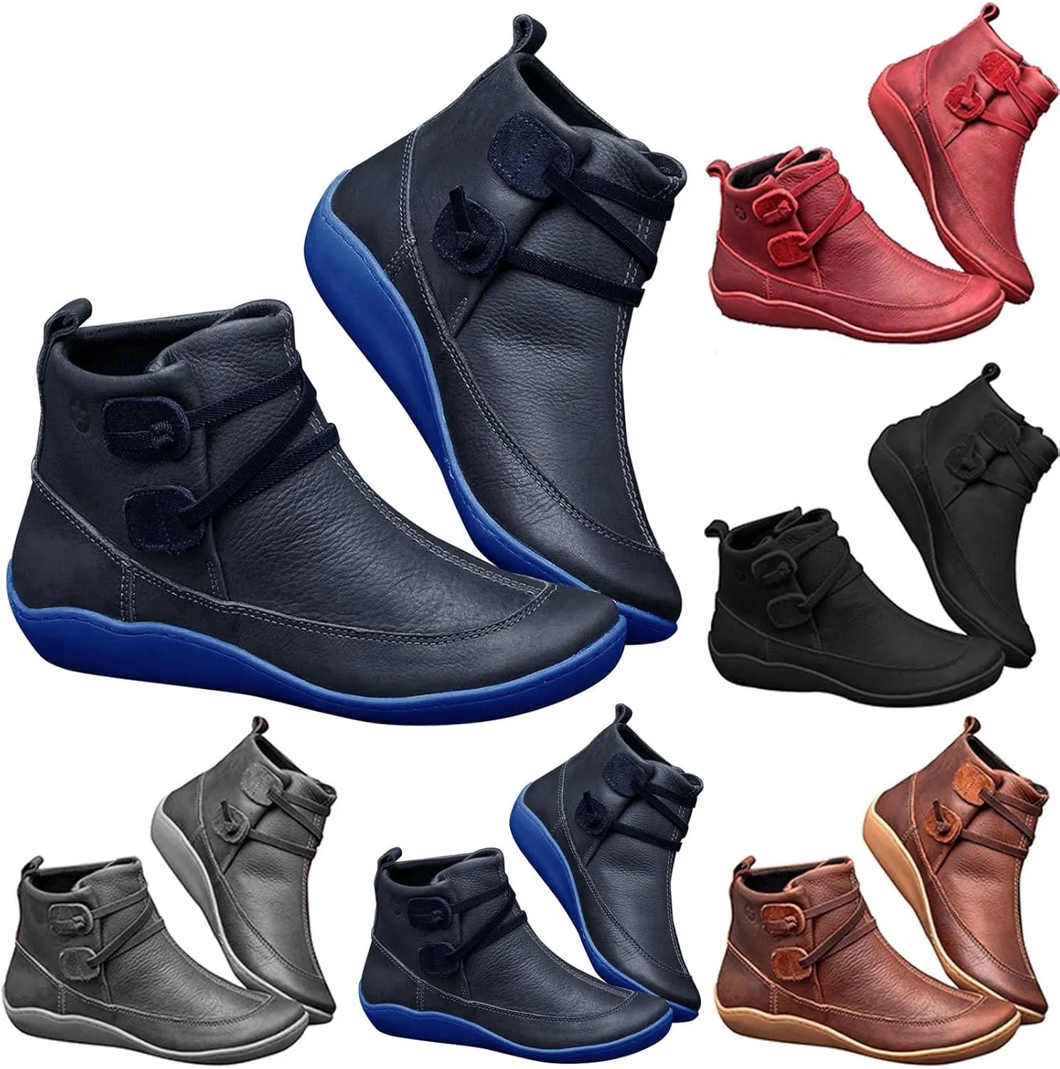 Women's Ankle Boots & Booties Slip On Booties for Women Steel Toe Boots for Women Barefoot Boot Solid Color Comfy Casual Cut Out Chunky Stacked Heel Slip on