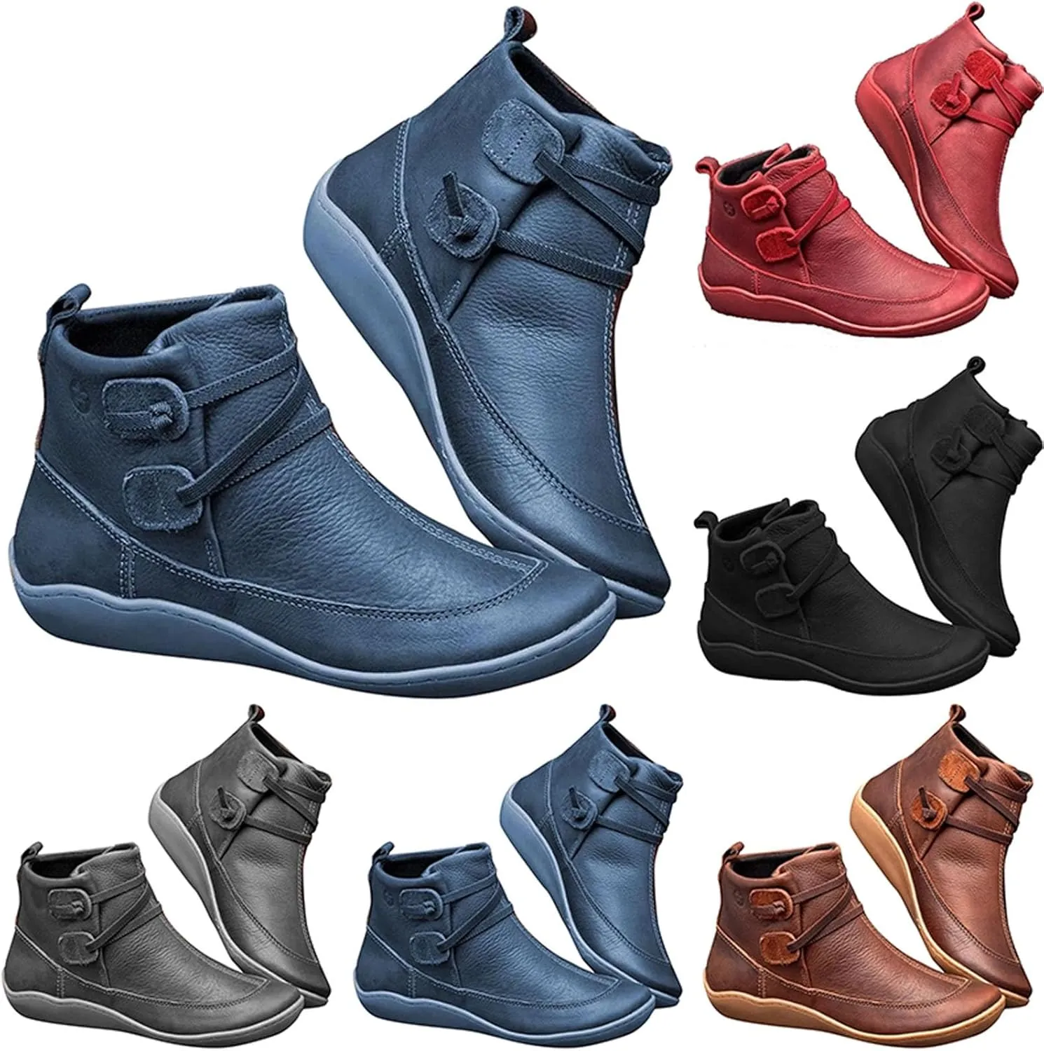 Women's Ankle Boots & Booties Wide Ankle Booties for Women Short Boots for Women Low Heel Hiking Boot Laces Men Cozy Warm Lightweight Slip on Pointed Toe Leather Casual