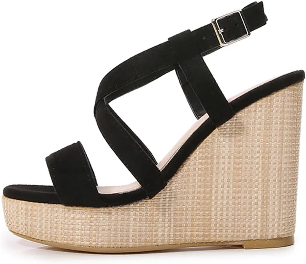 Womens high Wedge Espadrilles Sandals Open Toe Ankle Buckle Comfortable Casual Summer Platforms High Heel Sandal for Fashion Dinner Party Beach Holiday