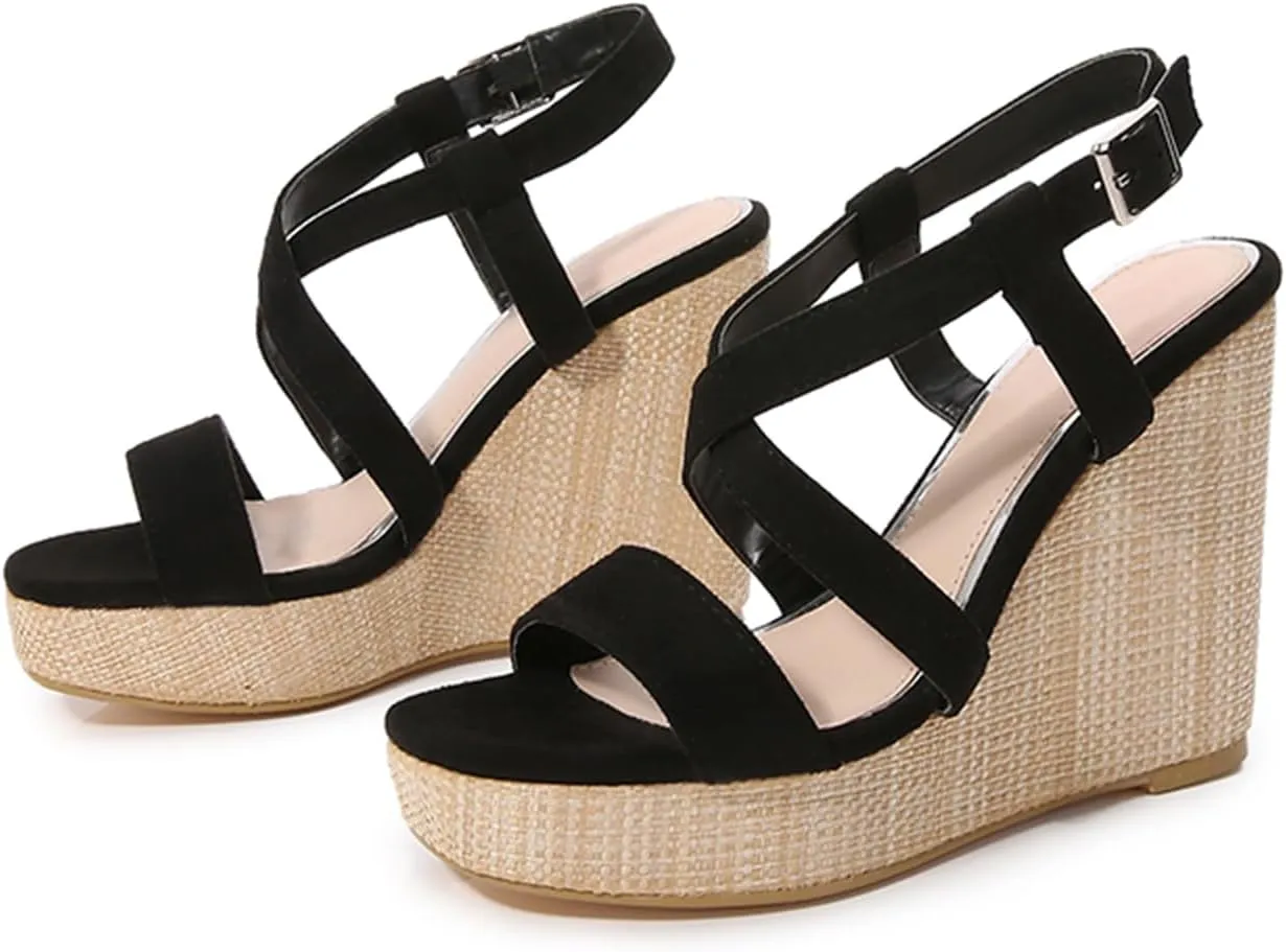 Womens high Wedge Espadrilles Sandals Open Toe Ankle Buckle Comfortable Casual Summer Platforms High Heel Sandal for Fashion Dinner Party Beach Holiday