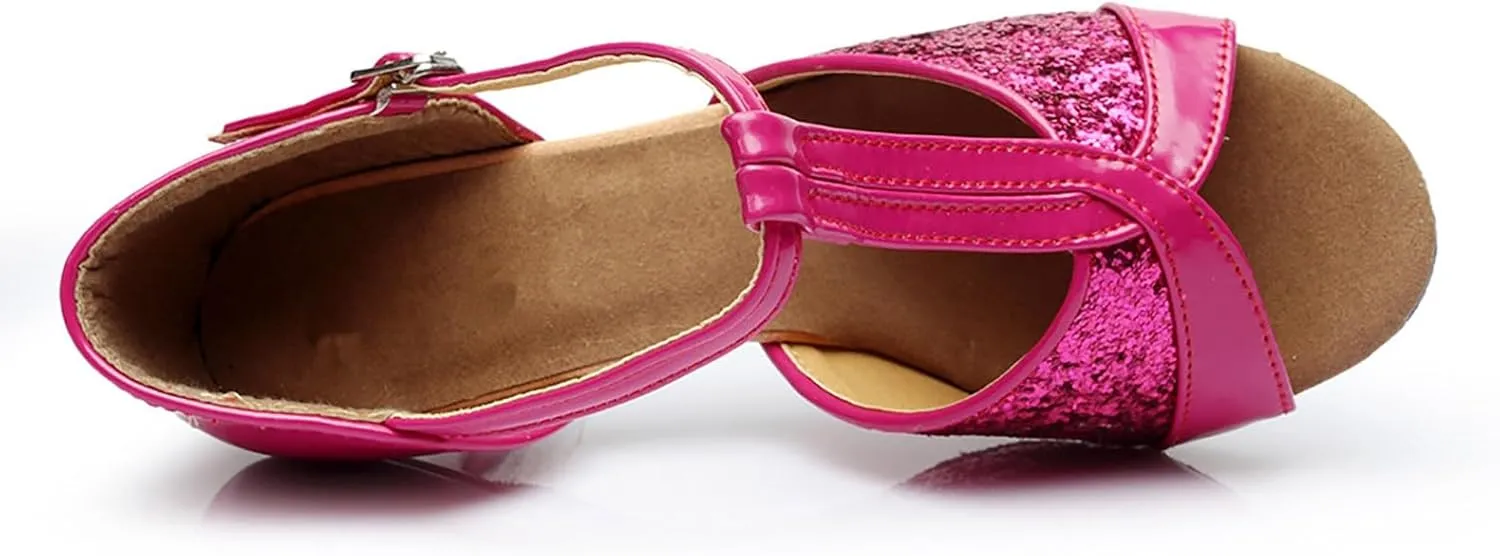 Women's Latin Dance Shoes Ballroom Performance Practice Dancing Shoes High Heels Platform Sandals for Women