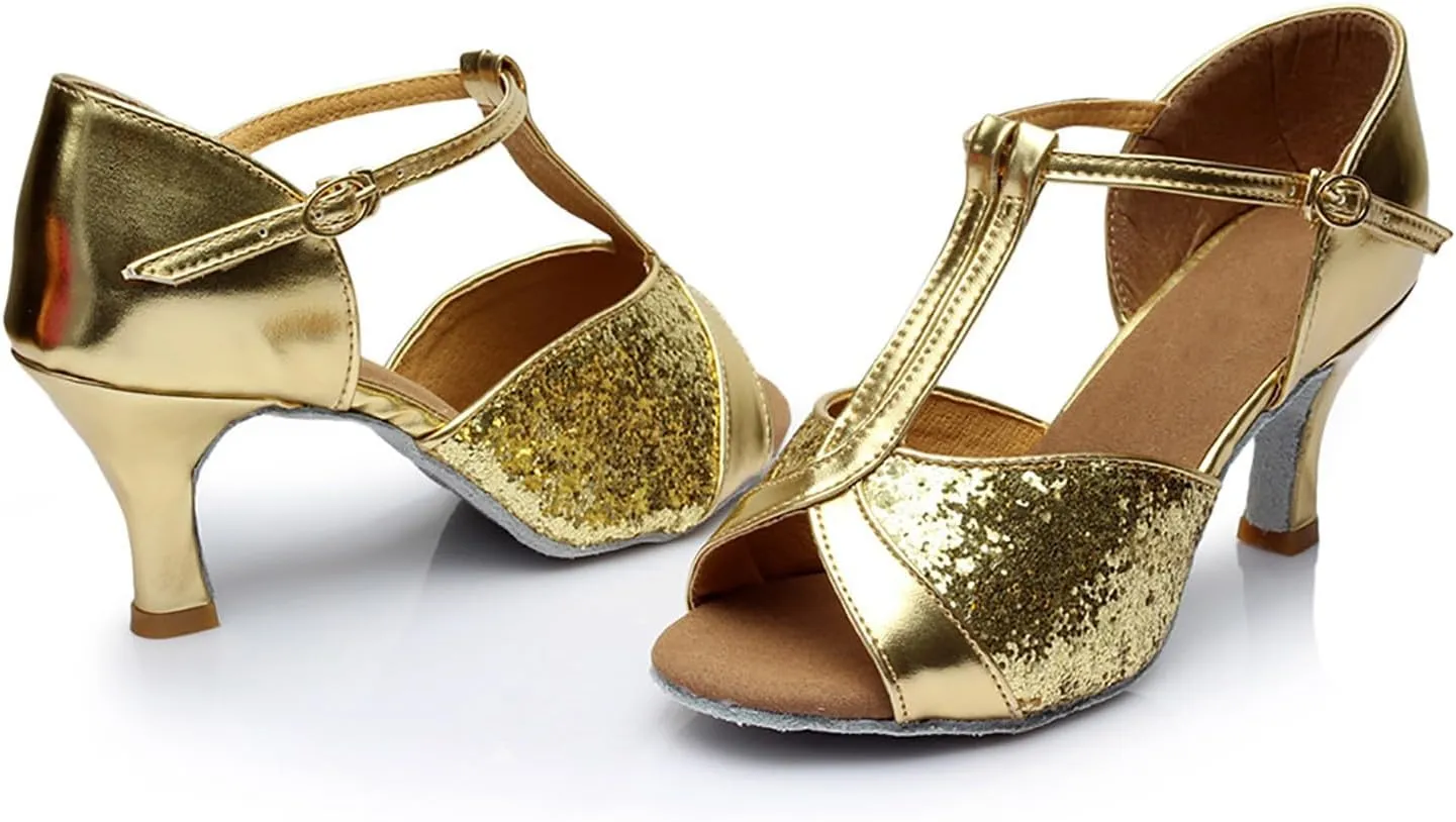 Women's Latin Dance Shoes Ballroom Performance Practice Dancing Shoes High Heels Platform Sandals for Women