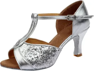Women's Latin Dance Shoes Ballroom Performance Practice Dancing Shoes High Heels Women Slide Sandals Memory Foam