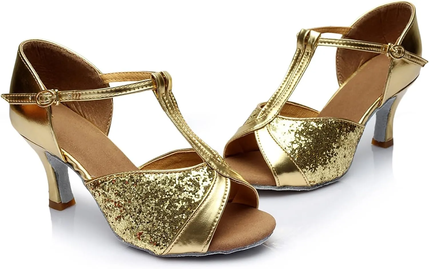 Women's Latin Dance Shoes Ballroom Performance Practice Dancing Shoes High Heels Women Slide Sandals Memory Foam