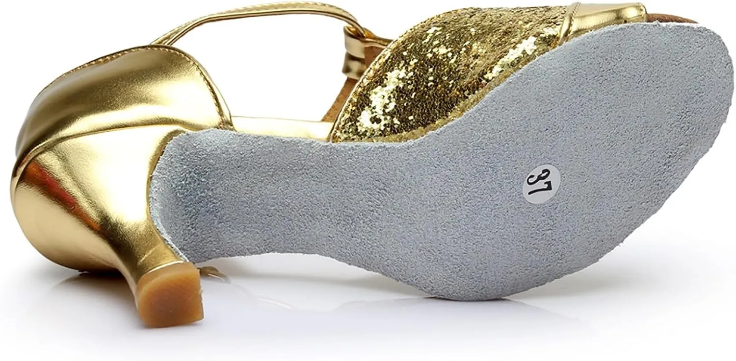 Women's Latin Dance Shoes Ballroom Performance Practice Dancing Shoes High Heels Women Slide Sandals Memory Foam