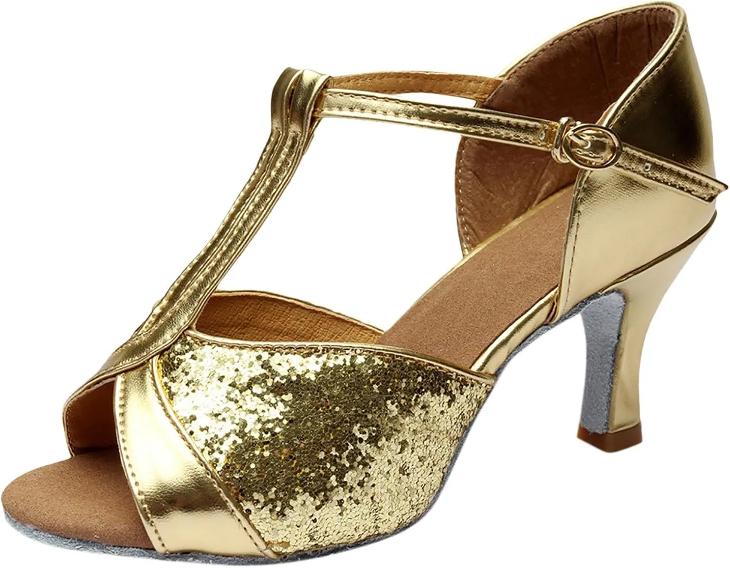 Women's Latin Dance Shoes Ballroom Performance Practice Dancing Shoes High Heels Women Slide Sandals Memory Foam