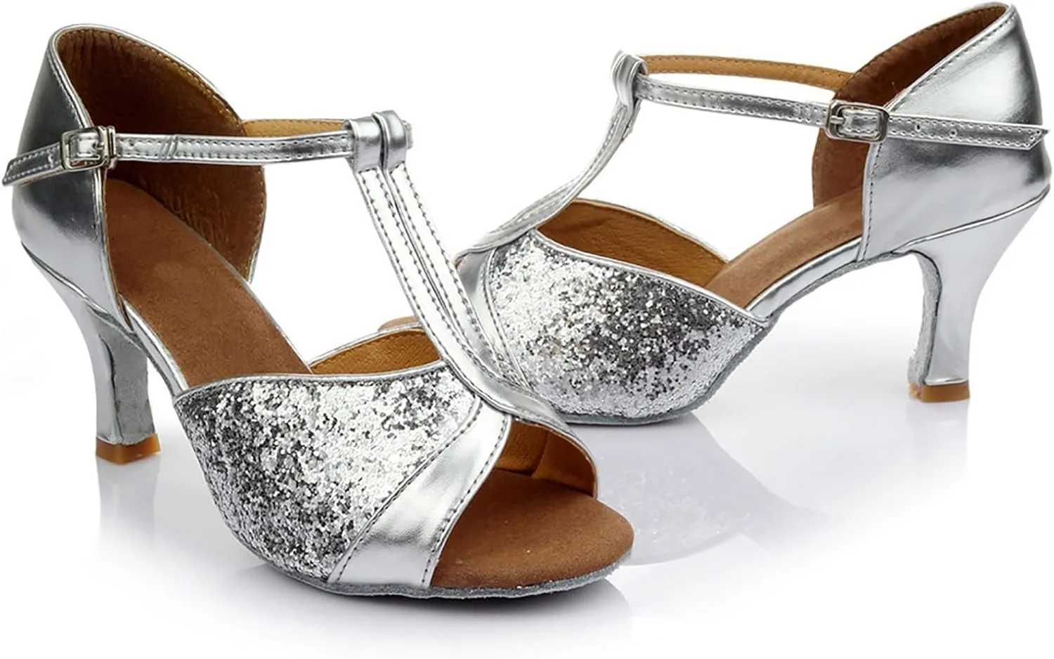 Women's Latin Dance Shoes Ballroom Performance Practice Dancing Shoes High Heels Women Slide Sandals Memory Foam