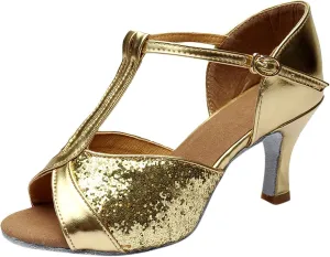 Women's Latin Dance Shoes Ballroom Performance Practice Dancing Shoes High Heels Women Slide Sandals Memory Foam